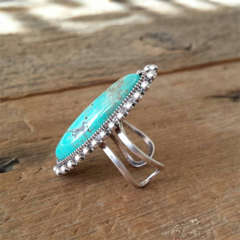 Vintage Turquoise Ring Ethnic Style Inlaid Blue Pattern Ring_voghion.com