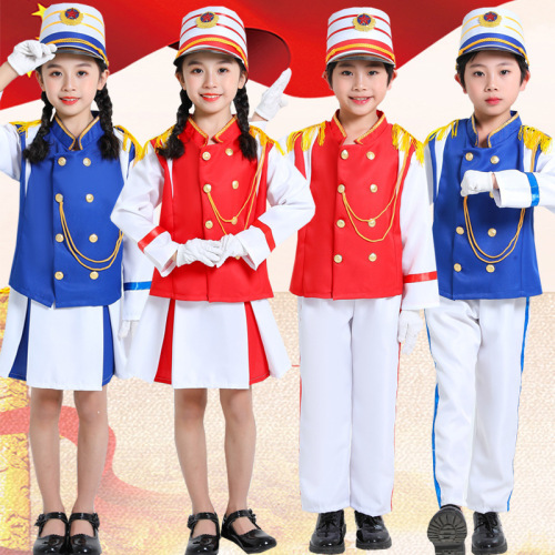 New children's drum corps uniforms for primary and secondary school honor guards, kindergarten flag bearers, military drum bands, and performance outfits