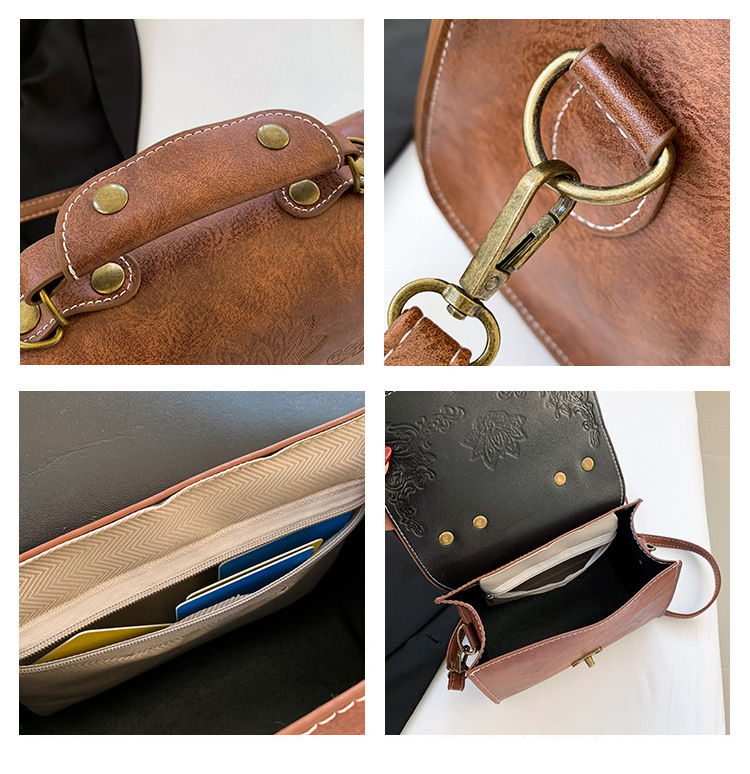Synthetic Leather Lining Material Women's Pu Leather Solid Color Vintage Style Classic Style Square Lock Clasp Handbag Crossbody Bag