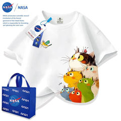 NASA女童t恤短袖2025新款夏季潮牌猫咪中大童儿童装可爱卡通衣服