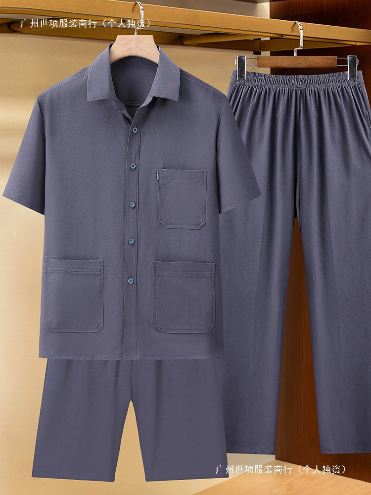 Новая летняя рубашка с короткими рукавами для папы, комплект из трех предметов для мужчин среднего и пожилого возраста, рубашка с половиной рукавов, мужская тонкая одежда для пожилых дедушек
