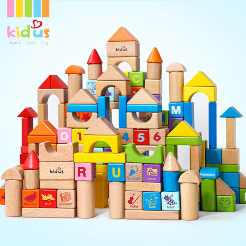 KIDUS 100 Beech wooden building blocks DIY children's educational toys 2-3 years old factory direct sales
