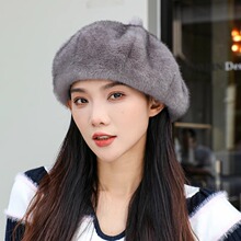 韩版欧貂绒贝雷帽加厚大头围宝宝帽子女八角贝雷帽秋冬季南瓜帽