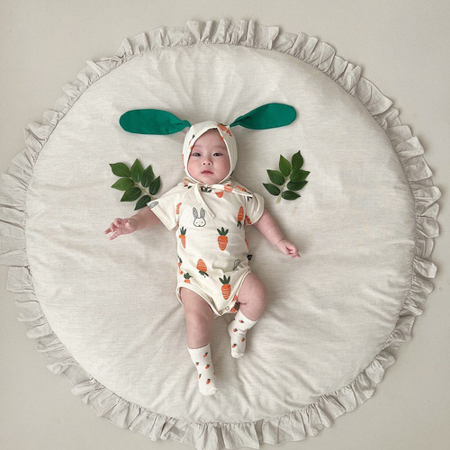 2024 Summer New Rabbit Shape Baby Onesie Ins Style Carrot Print Harness Baby Cover Up