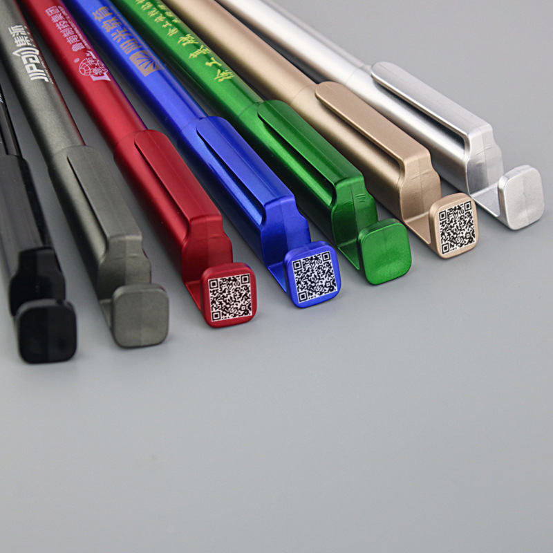 ビジネスオフィス文房具0.5mm弾丸ヘッド水性サインカスタムロゴ二次元コード携帯電話スタンドペン卸売り|undefined