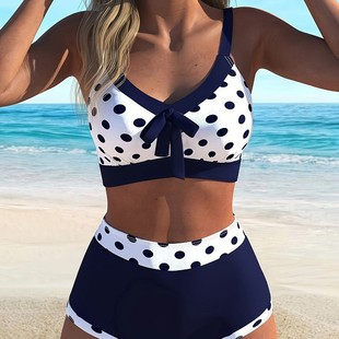 2025 New Swimsuit Digital Printing European and American Sexy Fashion Split Swimsuit High Waist with Chest Pad