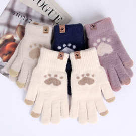 定制冬季新款加厚保暖毛线针织手套触屏手套女士可爱学生韩版防寒