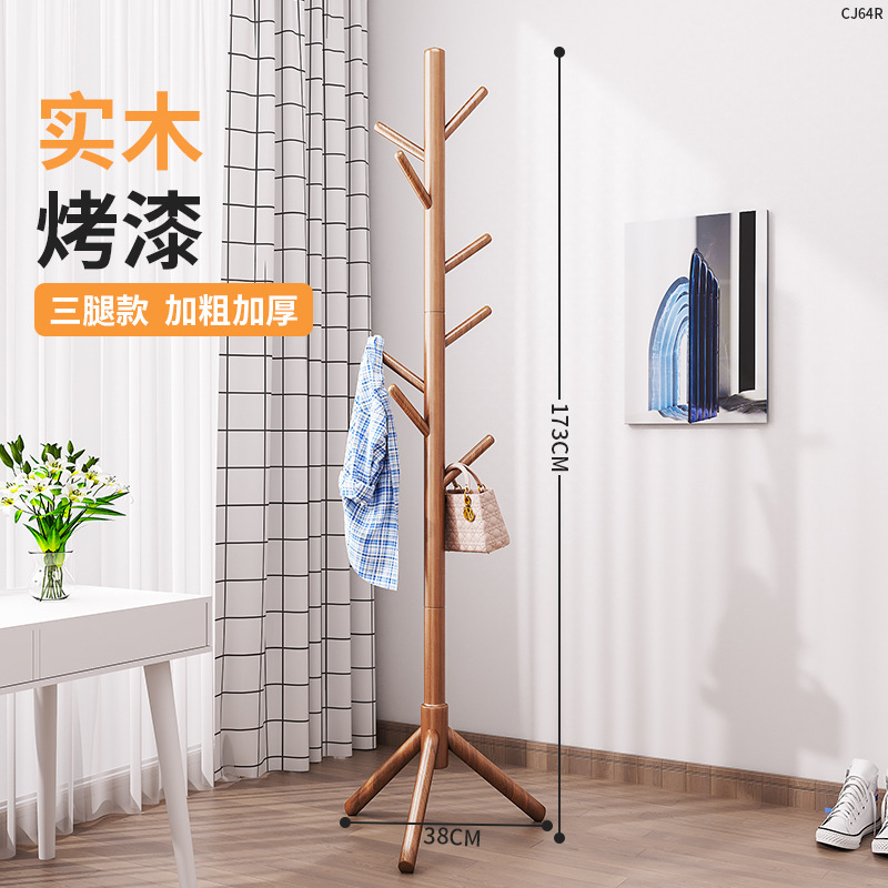 CJ64R-Solid 우드 행거-베이킹 페인트 세 다리 8 후크 호두 색상