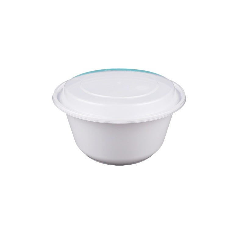 Caja de almuerzo desechable tazón de plástico redondo blanco 1300 Guilin sopa de harina de arroz en polvo para llevar tazón de embalaje caja de comida rápida LOGO
