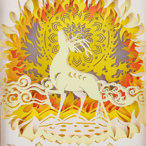 Guo Chao cultural and creative gift, corporate commemorative gifts, creative home decoration, solid wood frame bedside lamp, 3D stereoscopic paper carving lamp