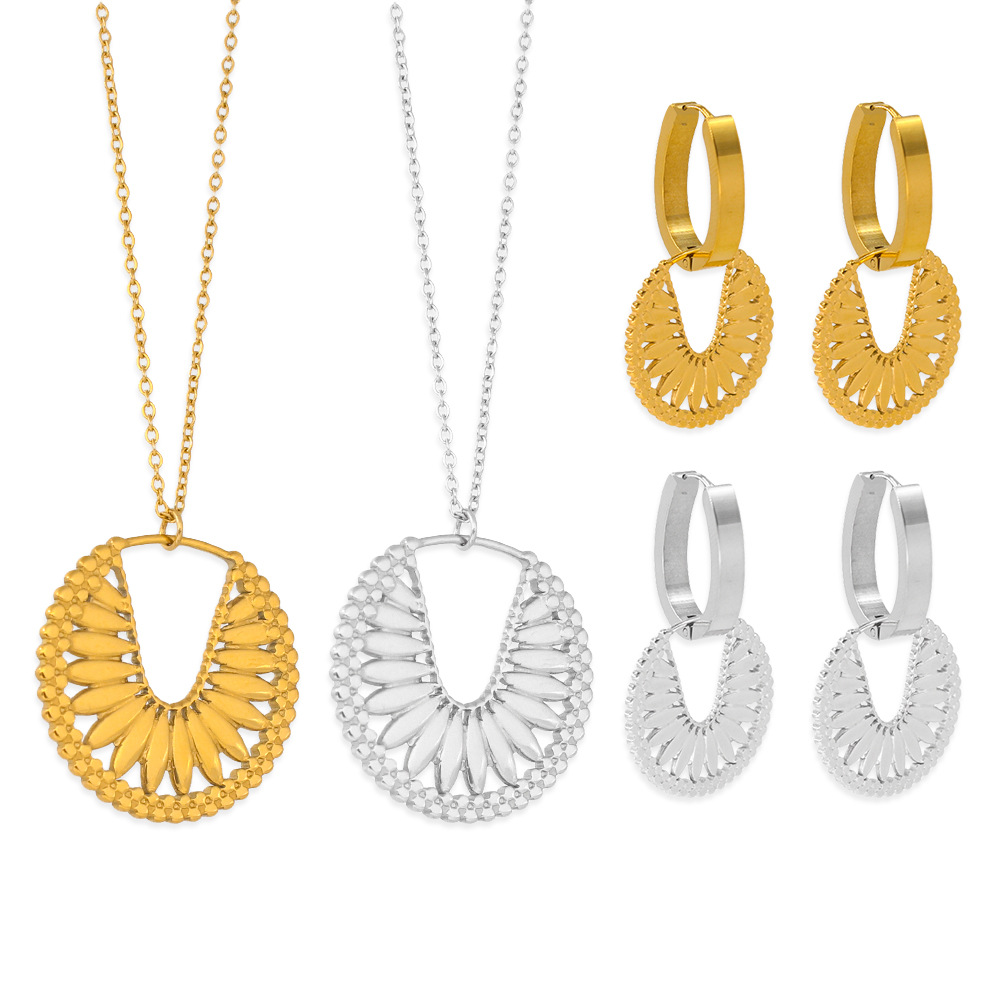 Plating Design Elegant Style Wholesale Jewelry Elegant Flower Titanium Steel Plating Earrings Necklace