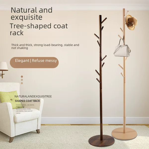 Solid Wood Coat Rack, Home Clothes Rack, Beech Wood Floor-Standing Storage Rack for Living Room and Bedroom
