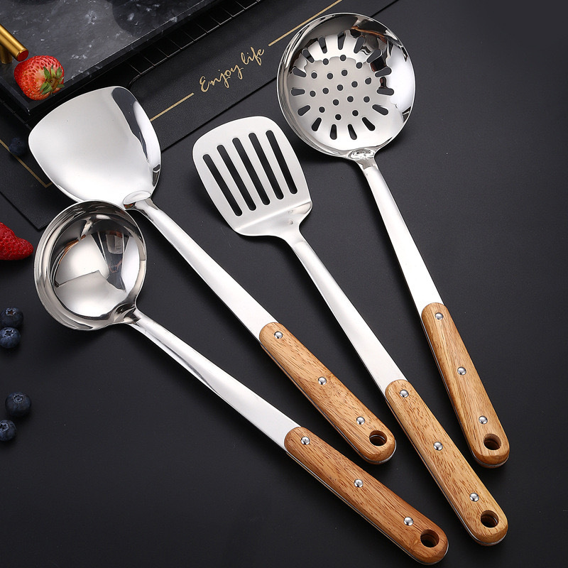 Espátula de acero inoxidable espátula espátula de madera maciza espátula cuchara espátula espátula para freír espátula