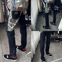 快手网红同款秋冬季DG牛仔裤男士轻奢拼接裤子男休闲潮流直筒裤男