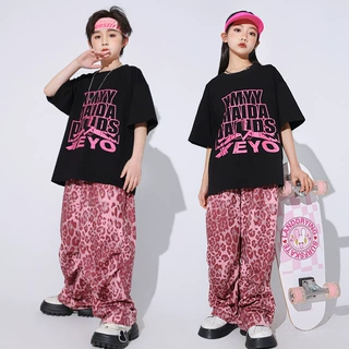爵士舞服装男童走秀潮服少儿童jazzT恤表演服女孩豹纹裤演出服装