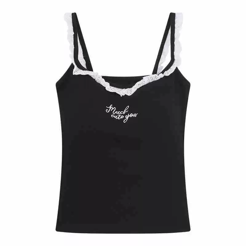Топ-с Camisole с кружевной отделкой, размер One-Size, хлопок (вискоза), чашечки с наполнителем, slim fit