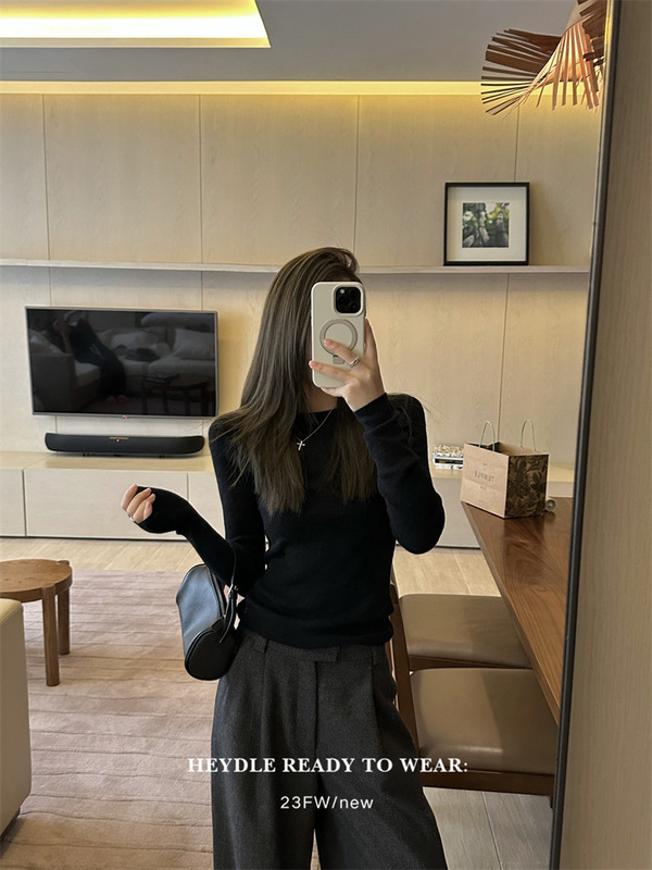 黑豆哼哼 温柔理想型*一字肩修身毛衣女内搭春秋季打底针织衫上衣|undefined
