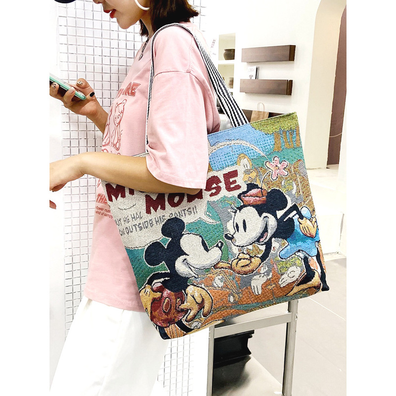 工場直販ミッキーショルダーバッグカジュアルワークトートバッグハンドバッグキャンバスバッグ漫画刺繍バッグ|undefined