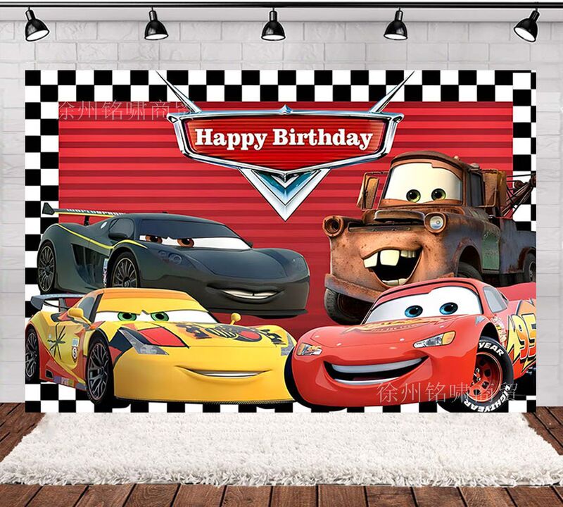 New cartoon toy car story Lightning McQueen children's birthday photography background cloth scene decoration