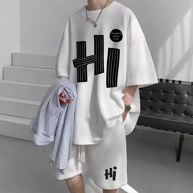 Летний спортивный костюм, комплект, больший размер, oversize, стиль высокого качества