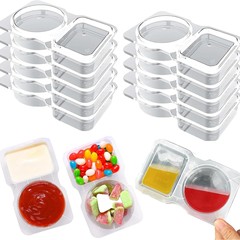 蓋とフォーク付き使い捨て分割調味料容器、小物入れ60ml+70ml、越境で人気販売中