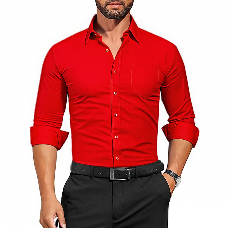 Camisa blanca de manga larga para hombre de primavera delgada de Amazon, transpirable elástico y antiarrugas, top profesional de negocios de color sólido para hombre