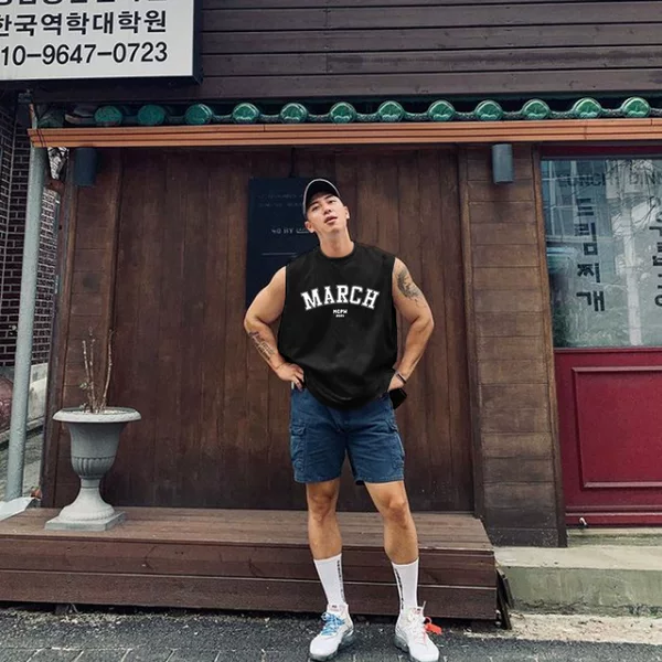 MCW summer vest men's casual waistcoat round neck running sports sleeveless T-shirt fitness clothes trendy 210902G