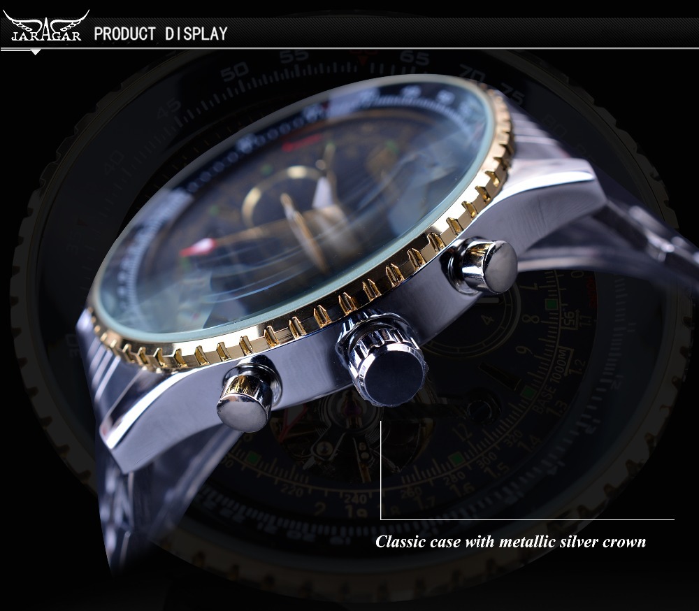 Jaragar stor urtavla tourbillon mekanisk klocka Herrmode casual stålbandsklocka med kalender_voghion.com