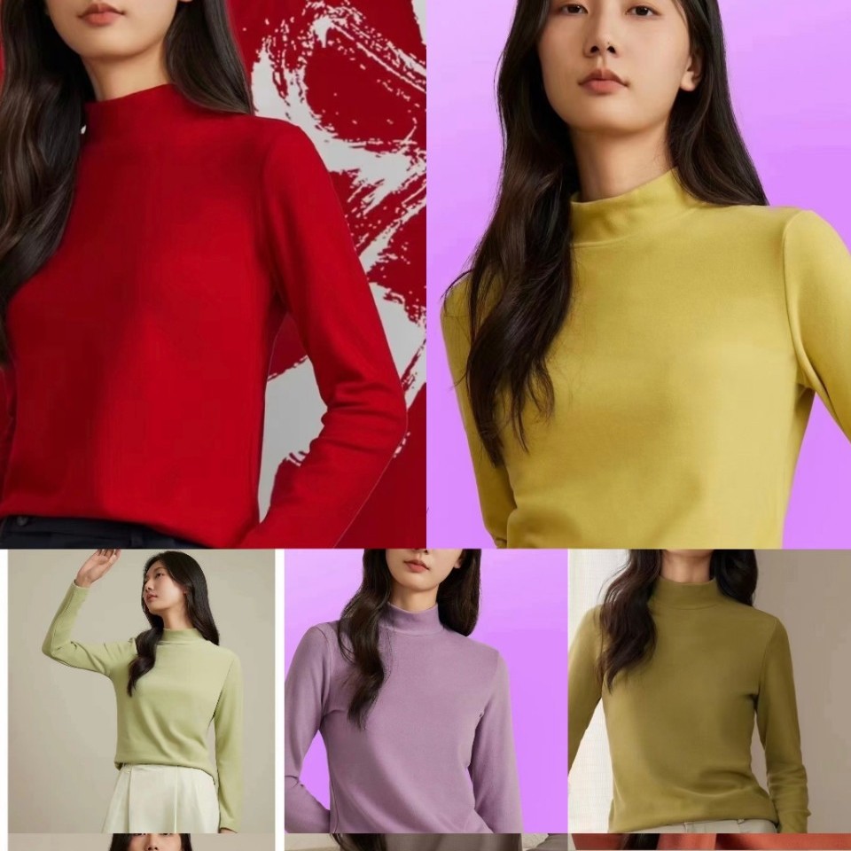 Australian Fleece Women's Solid Color High Neck Base Layer Top, 2024 Autumn/Winter Style, Warm Inner Layer/Outer Layer, Double-Sided Fleece Blouse