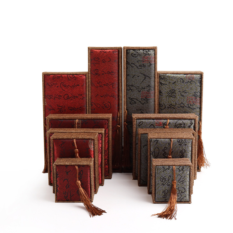 中国风项链盒首饰盒饰品收纳戒指吊坠手串盒礼品盒红色书法珠宝盒