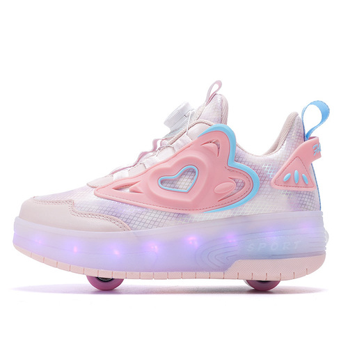 Children's Dual-Wheel Running Shoes with Flashing Lights, Skate Shoes for Girls and Boys, Sports Roller Skates for Students, New Trend Running Shoes