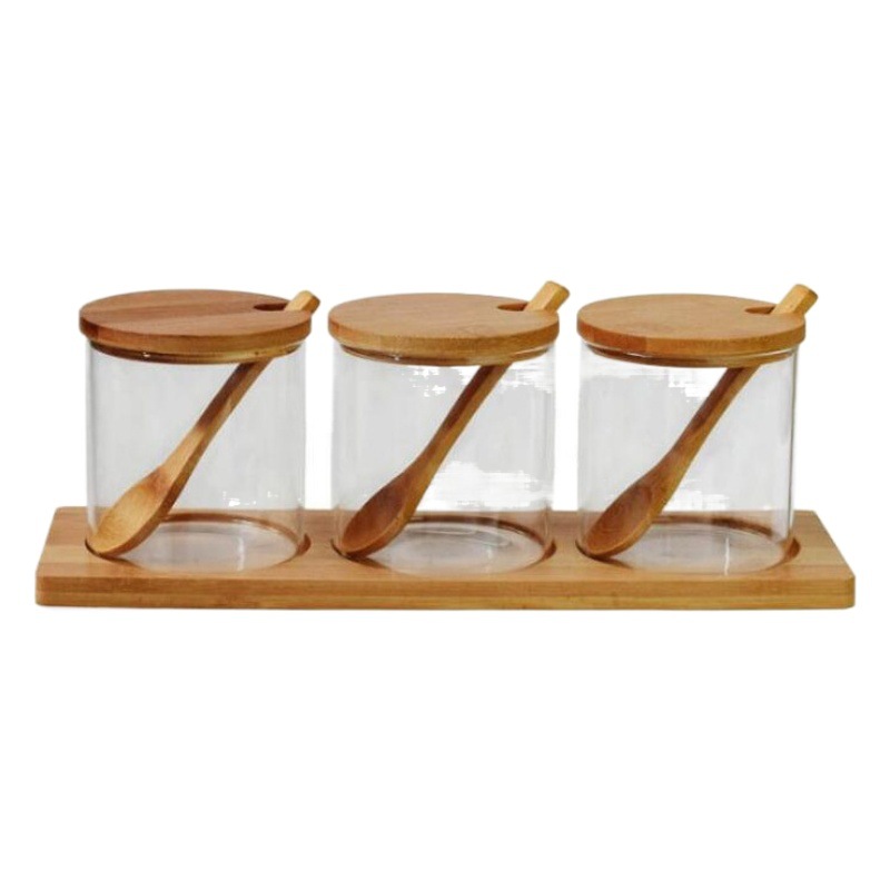 Tarro de condimentos de vidrio transparente, tarro de sal para cocina, tarro de condimentos para el hogar, tarro de azúcar, sal, condimento de glutamato monosódico, juego de recipientes sellados.