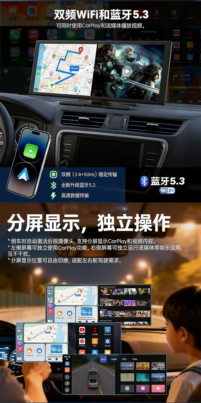 Cross-border 11.5inch HD IPS large screen display carplay vehicle smart screen navigation system dashcam