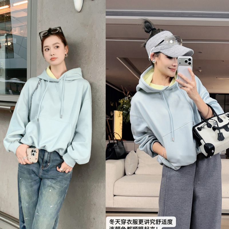 Meiyang No-Call Two-Tone Sweatshirt with Fleece Lining, Warm, Far-Infrared, Antibacterial, Anti-Static Hooded - Wednesday