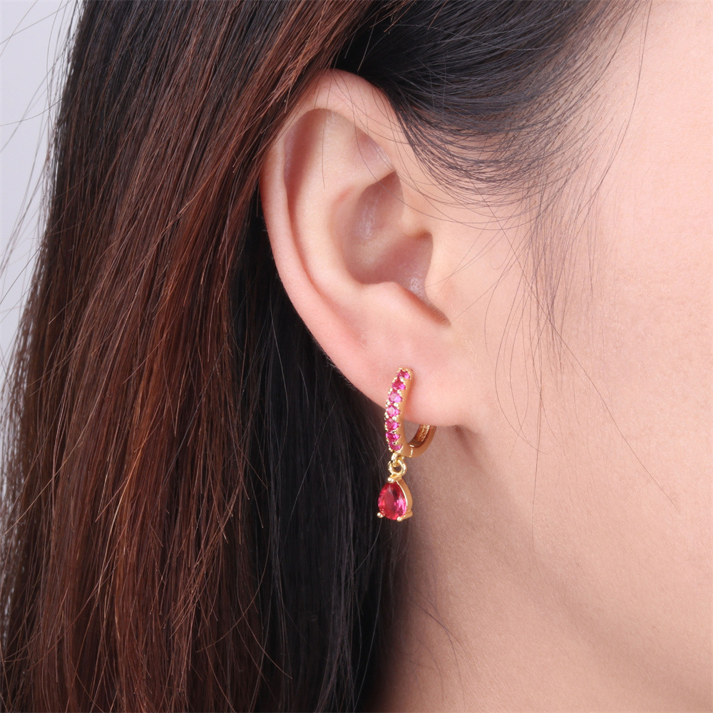 Fashion Style Fashion Water Droplets Inlaid Zircon Copper Artificial Gemstones Copper Earrings