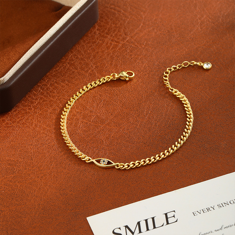 French retro court style golden Cuban chain devil's eye zircon bracelet light luxury high-end female jewelry wholesale