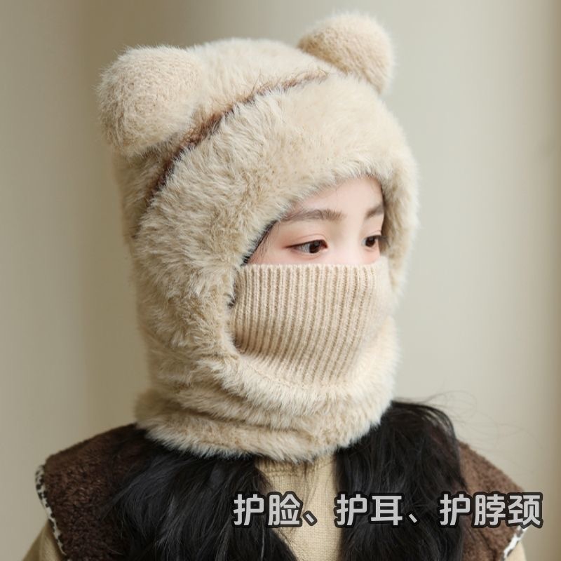 儿童毛线针织帽女童男孩秋冬围脖一体连帽宝宝防风护耳保暖套头帽|undefined