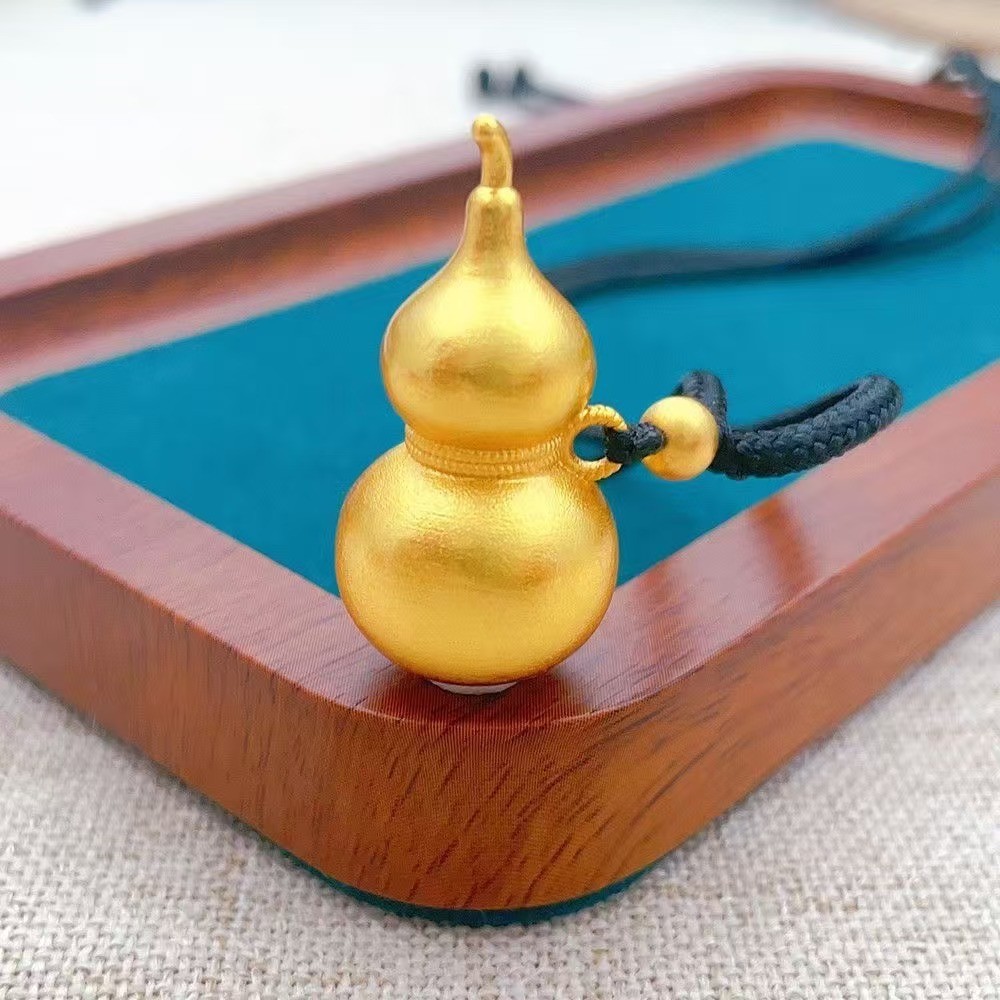 Sand Gold Braided Rope Round Gourd Solid Pendant Alloy Necklace Accessory Keychain High Color Retention Wholesale
