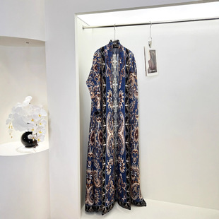 Middle East Dubai Robe Arabian Women's Miyake Pleated Jacket Large Size Printed Long Robe High-End Cloak