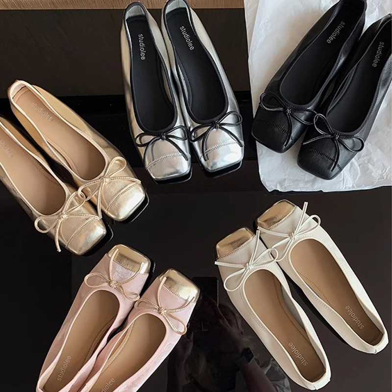 Madre de uva de 1000 dólares regreso estilo de ballet empalme cabeza cuadrada pequeña boca poco profunda un pie de zapato plano arco plano zapatos de una sola mujer