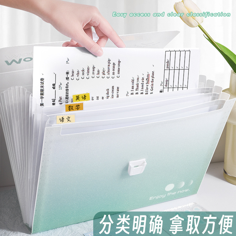 Handheld expanding file folder Moment‑style, 13 pockets, gradient portable organizer