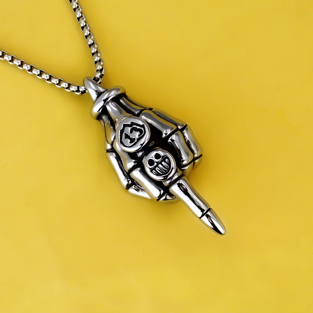 Stainless Steel Pendant Necklace Skull Gesture Titanium Jewellery_voghion.com