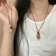 新中式檀木吊坠项链女复古挂脖配饰毛衣链古风汉服高级感装饰项饰