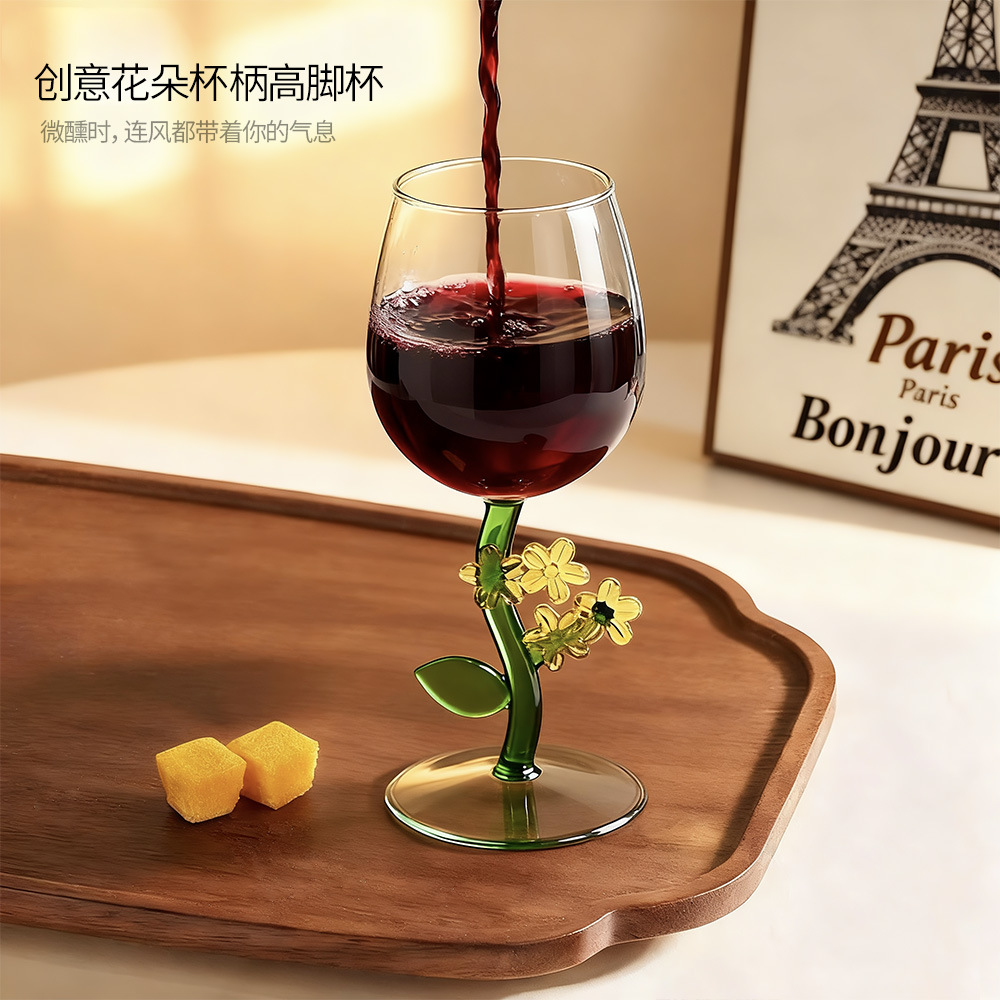 Botánica transfronteriza de alto grado flor taza de vidrio alto taza de champán taza de vino transparente de alto valor taza de bordeaux