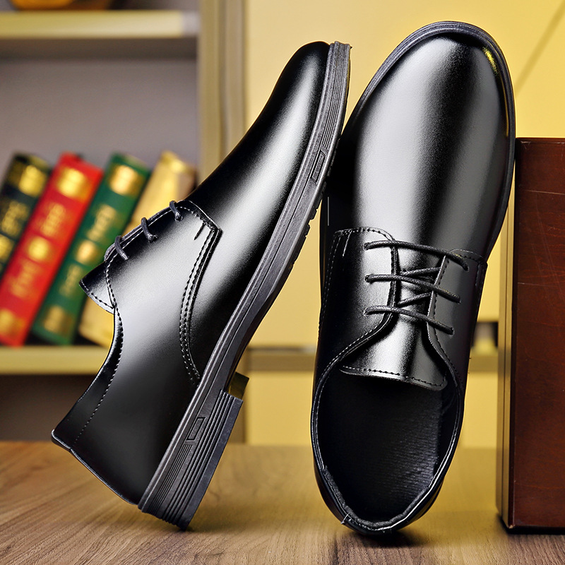 Zapatos de cuero de negocios para hombre, ropa formal para hombre, plataforma juvenil, tacón bajo, supermercado casual, moda coreana, zapatos de hombre de estilo británico