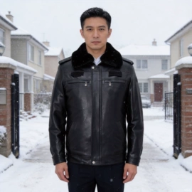 男式真皮皮衣;男式休闲裤;毛领