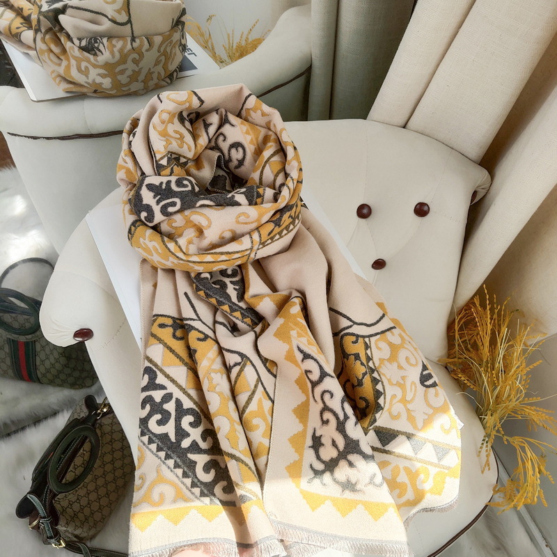 Bufanda de imitación de cachemir geométrica para mujer invierno_voghion.com
