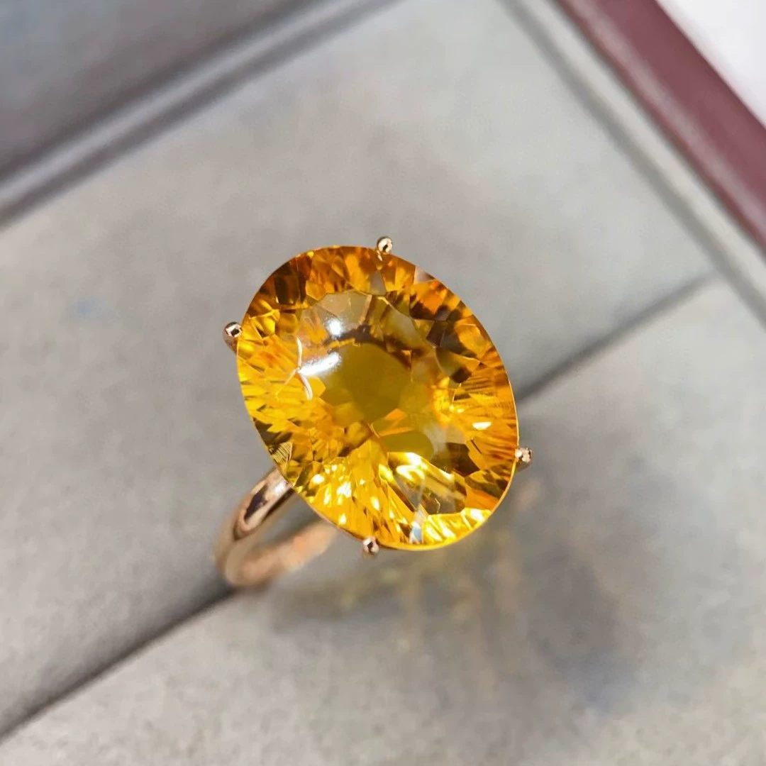 Кольцо Fubei Diamond Jewelry из 18-каратного золота с инкрустацией цитрина и кристаллами, инкрустированными бриллиантами, чистого и насыщенного цвета, женское кольцо