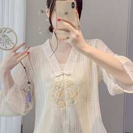 国风镂空针织开衫外套女夏新款蕾丝防晒罩衫旗袍外搭薄款披肩上衣