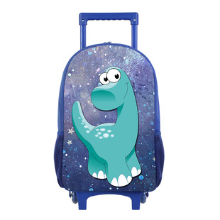 Encrypted fabric cross-border travel students to reduce the burden of scratch-resistant dinosaur printing to figure printing ergonomic pull-rod schoolbag